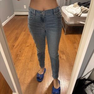 Mid rise boyfriend mom straight leg jeans